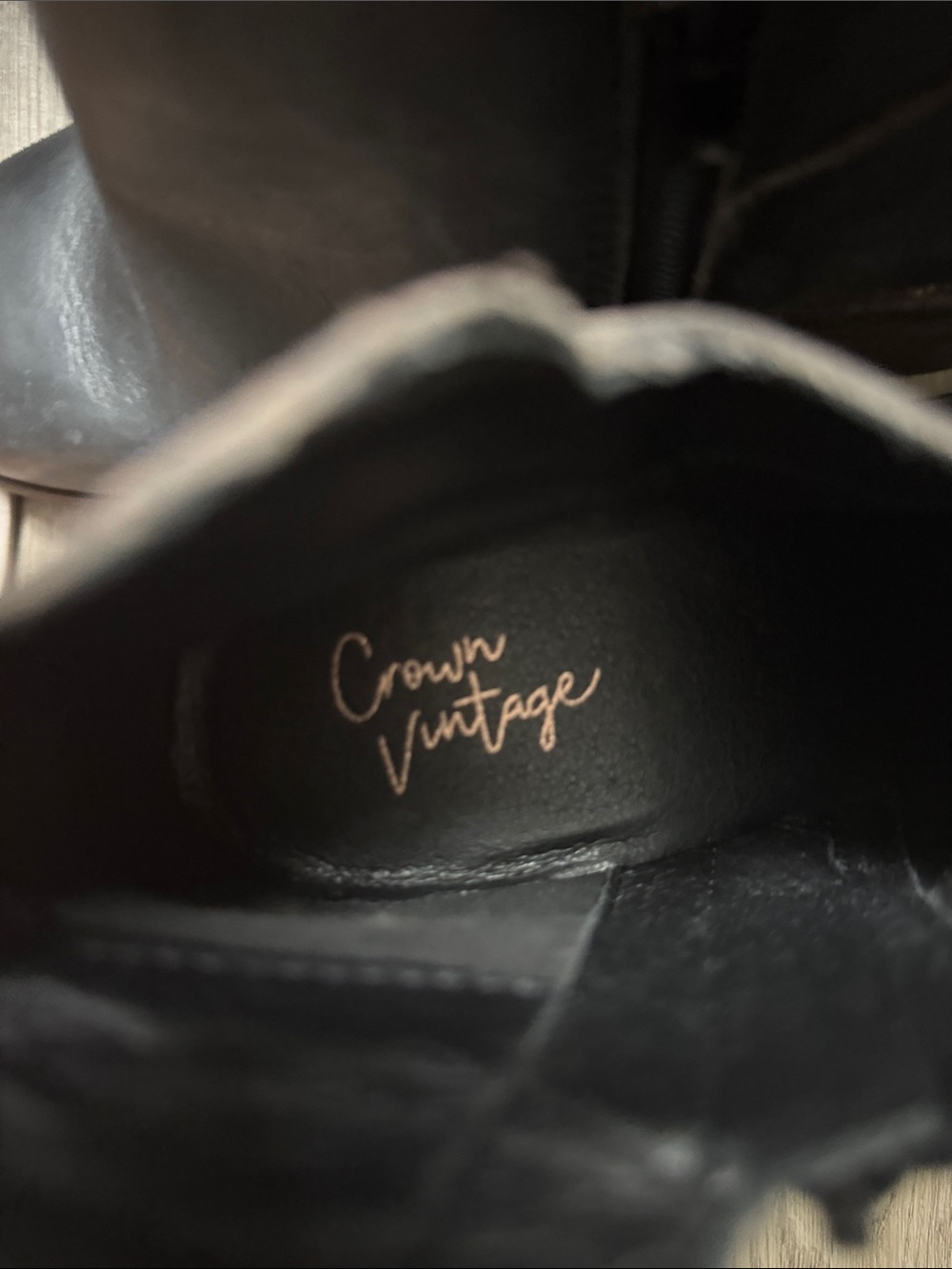 Crown Vintage Black Leather Ankle Booties with Block Heel - Picture 8 of 8